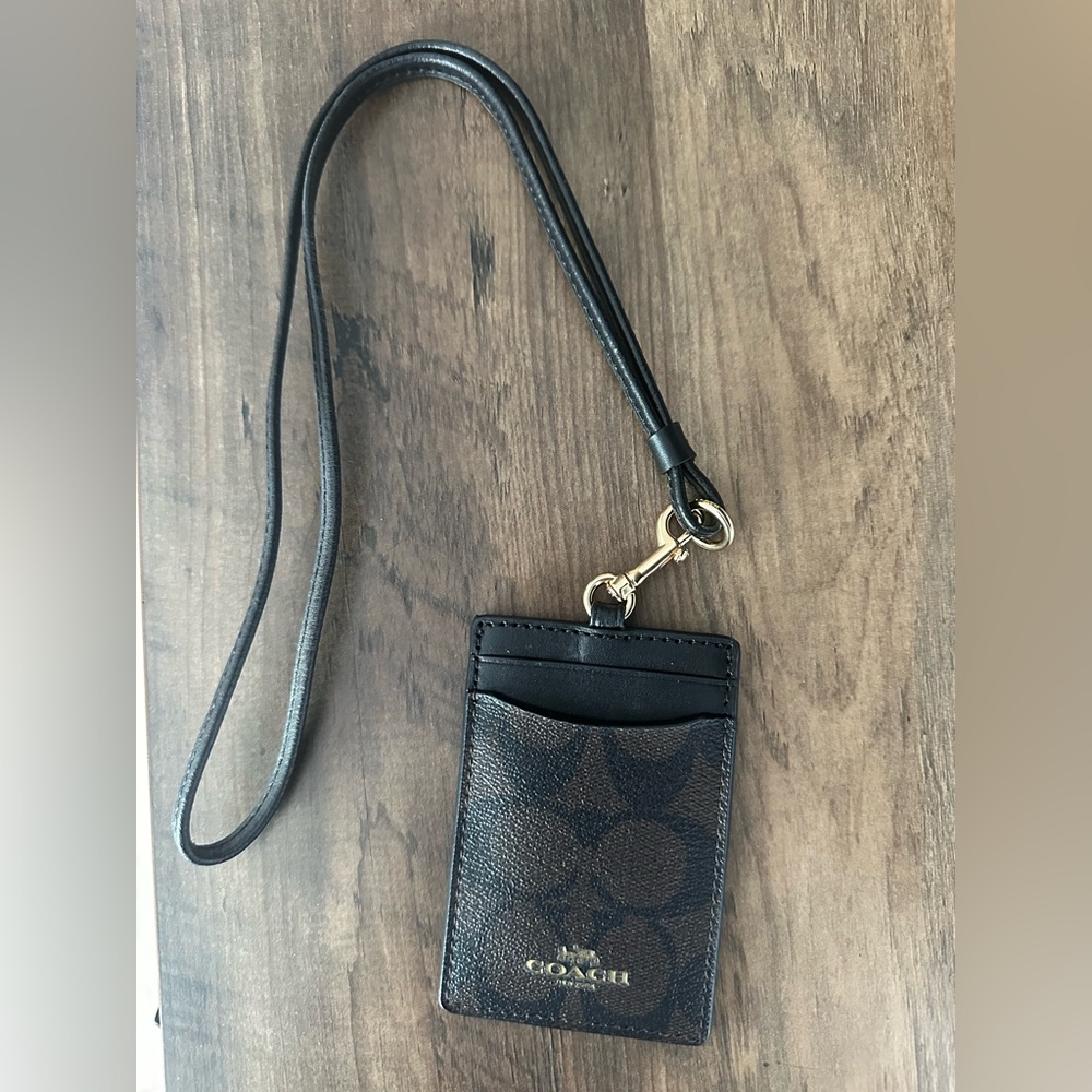 Coach Black and Gold Card Holder with Lanyard